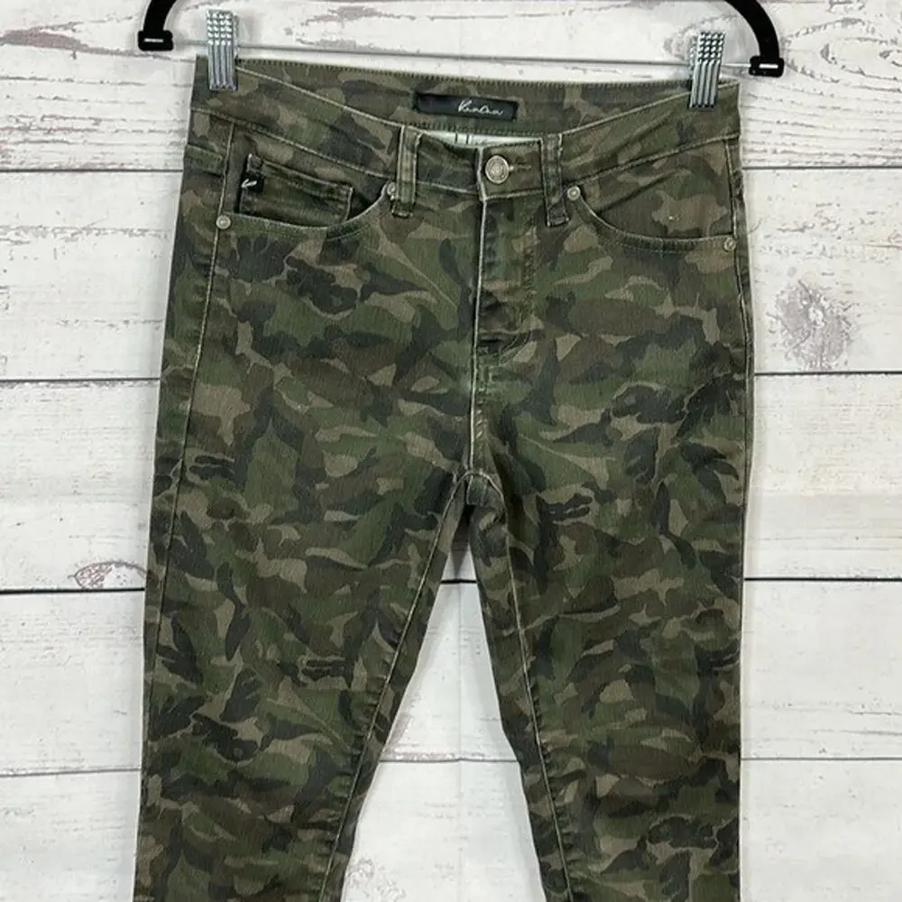 Kancan Jeans Womens 26 Green Camo Ankle Skinny‎ Midrise Stretch Casual